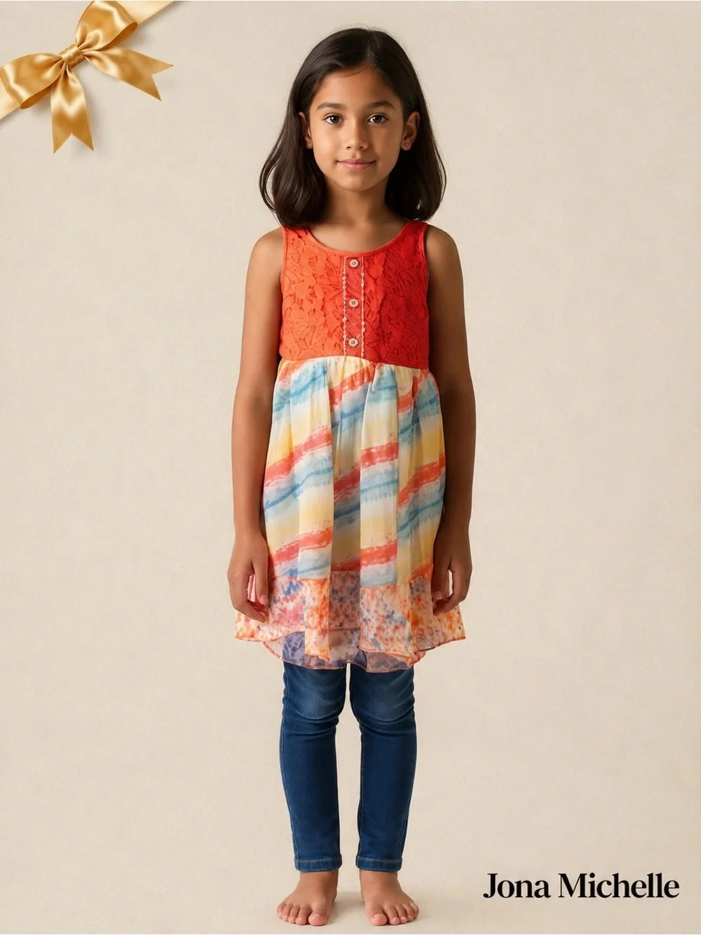Jona Michelle Multicolored Lacy Special Occasion Dress Size 8